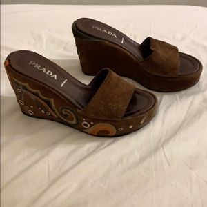 PRADA suede embroidered detail sandals